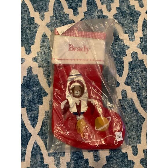 Pottery Barn quilted Christmas stocking ‘Brady’ spaceship NEW - Picture 1 of 3